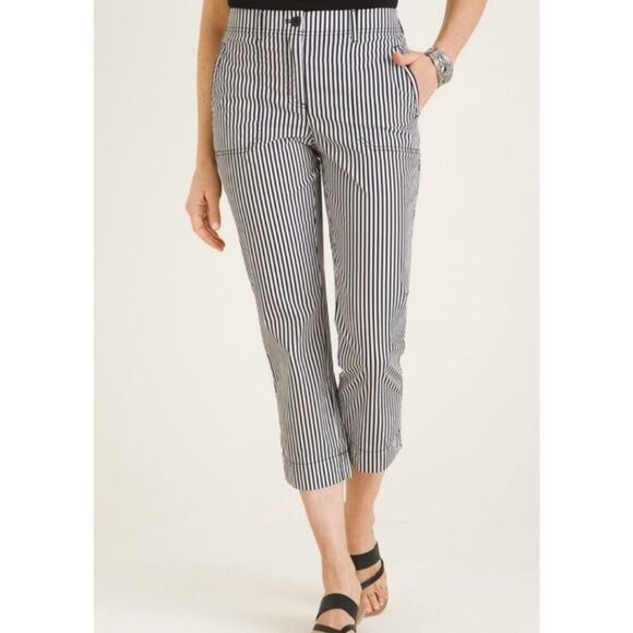 Chico's Pants - Chico’s Secret Stretch black white stripe cotton pants sz 2 nautical beachy brea